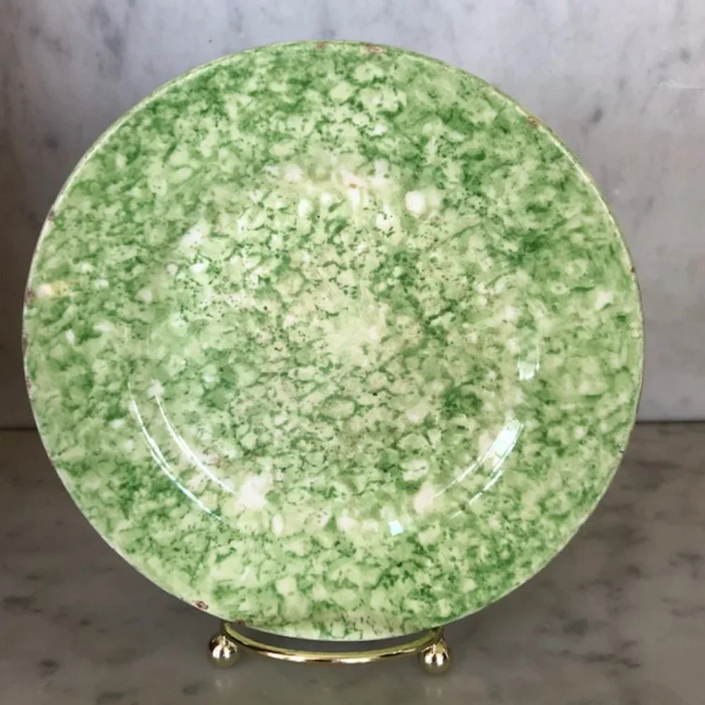 TIFFANY & CO STANGL Spongeware Hand Painted Green Caughley Plate Green  …